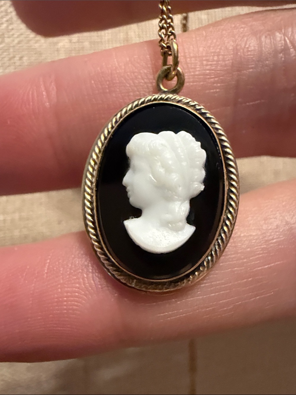Vintage Black and White Cameo Pendant (12k gold filled) Necklace